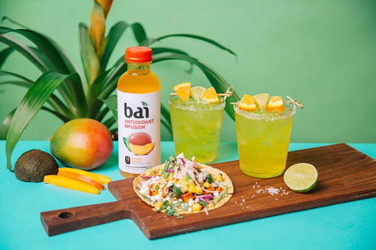 Mango Citrus Margarita made with Bai Malawi Mango and a street taco