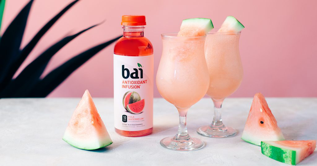 Watermelon Froze Slushie with watermelon slices made with Bai Kula Watermelon