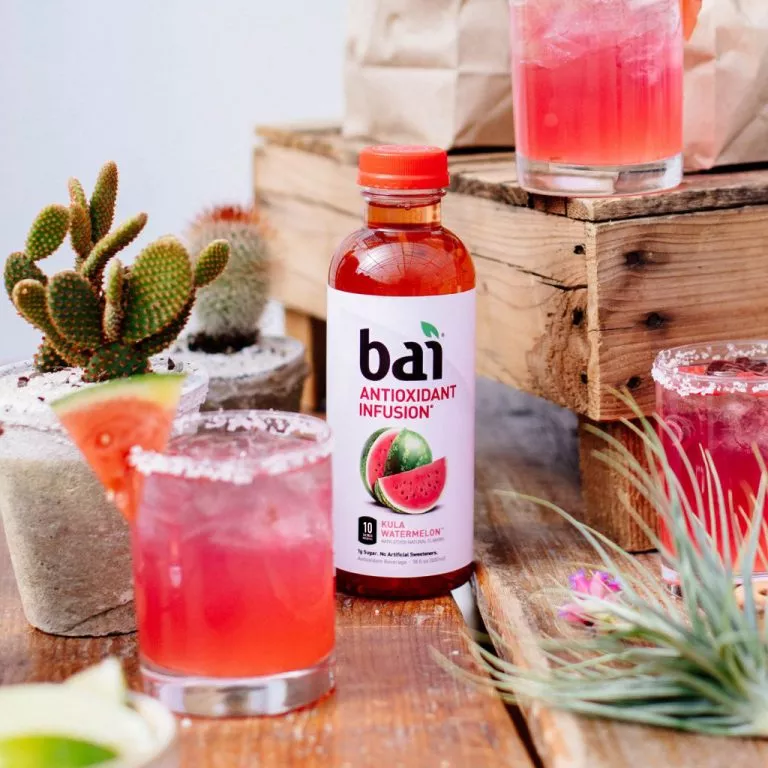 Bai Kula Watermelon Margarita surrounded by succulents