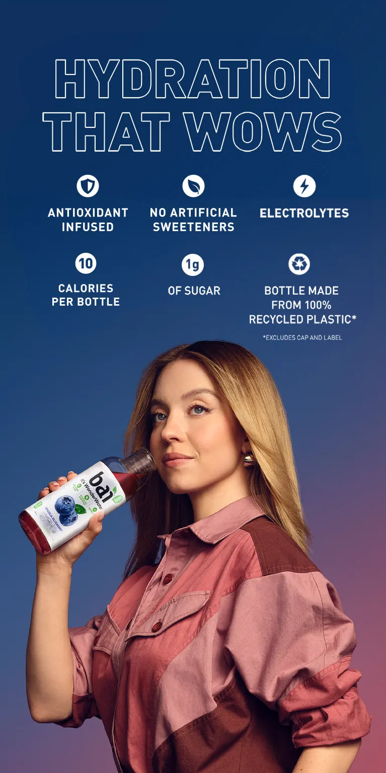 Sydney Sweeney with Bai Bottle and Reason to buy icons